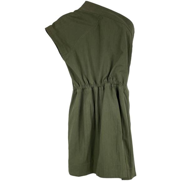 RTA NWT Sivan One Shoulder Mini Dress Size XS Tomboy Green Zipper Accent Button - Picture 4 of 11